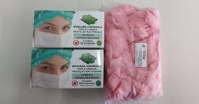 Kit Touca Rosa e Máscara Rosa Descartável