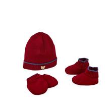 Kit touca, sapato e luva fofinho vermelho para bebê