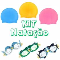 Kit Touca Toca Natação Silicone + Óculos Mergulho Infantil