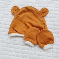 Kit touca ursinho e luva para bebê minimalista unissex recém nascido malha 100% algodão