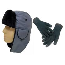 Kit Touca Ushanka e Luva de Frio Gorro Proteção Orelhas Aviador Inverno Par Luvas Lã