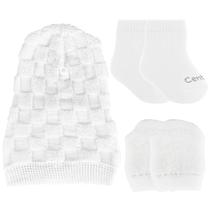 Kit Touquinha Luva E Meia Saída Maternidade Cor Branco Bebê Unisex - Centopé