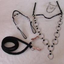 Kit Traia Completo Preto Cabeçada Muladeiro Argolada Dupla + Freio Inox + Rédea De Lã Grossa +