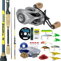 Kit Traia de Pesca Completa Carretilha Zaire Vara Topaz Isca Lado:Direito