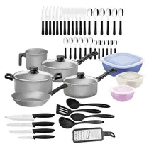 Kit Tramontina 47 peças para Cozinha com Panelas Antiaderentes em Alumínio, Talheres, Facas e Utensílios Domésticos Kit Tramontina 47 peças para Cozinha com Panelas Antiaderentes em Alumínio, Talheres, Facas e Utensílios Domésticos