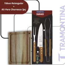 Kit Tramontina Churrasco 3 Peças Com Tábua Retangular para Corte e Preparo