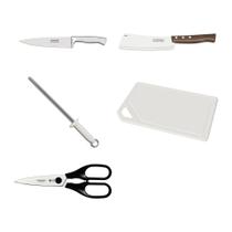 Kit Tramontina Cozinha Profissional com Faca Chef, Cutelo, Chaira, Tábua e Tesoura