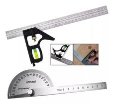 Kit Transferidor De Grau Ângulo 180 E Esquadro Combinado Aço 12 Polegadasss Ferramenta Kit Transferidor De Grau Ângulo 180 E Esquadro Combinado Aço 12 Polegadasss Ferramenta