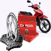 Kit Transmissão Relação HONDA BIZ 125 2005-2015 - Coroa, Pinhão e Corrente - Darom Kit Transmissão Relação HONDA BIZ 125 2005-2015 - Coroa, Pinhão e Corrente - Darom