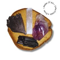 Kit Transmutação e Proteção Energética: Ametista, Cianita Negra, Selenita e Cristal Rolado