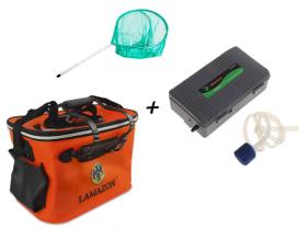 Kit Transporte de Iscas Vivas c/ Bolsa Flexível + Oxigenador + Mini Passaguá em Alumínio