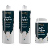 kit tratamento capilar beltrat profissional shampoo + cond 1litro + creme de pentear 1kg salve cachos soltos e naturais