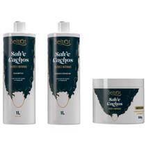 kit tratamento capilar beltrat profissional shampoo + cond 1lt + máscara 500g salve cachos soltos e naturais