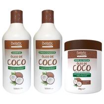 kit tratamento capilar beltrat profissional shampoo + cond 500ml + creme de pentear 1kg óleo de coco