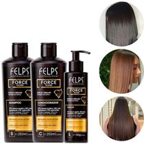 Kit Tratamento Capilar Sh+Cond+Leave-in Reparação e Fortalecimento do Fios Force Gloss Felps Antiquebra Pré Escova 250ml Kit Tratamento Capilar Sh+Cond+Leave-in Reparação e Fortalecimento do Fios Force Gloss Felps Antiquebra Pré Escova 250ml