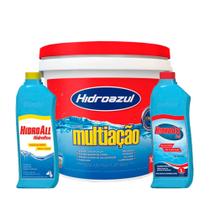 Kit Tratamento Cloro Piscina Multiação HIDROAZUL 10kg Floculante e Algicida Choque HIDROALL 1L Kit Tratamento Cloro Piscina Multiação HIDROAZUL 10kg Floculante e Algicida Choque HIDROALL 1L