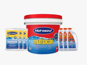 Kit Tratamento Cloro Piscinas HIDROAZUL Multiação 10kg Barrilha 6kg Floc Plus 2x1 3l