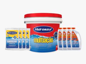 Kit Tratamento Cloro Piscinas HIDROAZUL Multiação 10kg Barrilha 8kg Floc Plus 2x1 4l