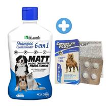 Kit Tratamento Completo para Cães 16-30kg: Shampoo Matt 6 em 1 + 4 Comp. Antipulgas Plus