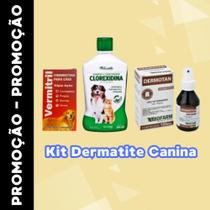 Kit Tratamento de Dermatite Canina - Shampoo Clorexidina, Dermotan e Vermitril Cães 7,5/20kg
