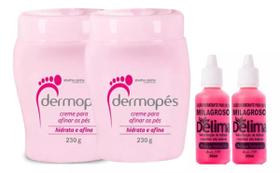 Kit Tratamento de Pés Rachados e Ressecados: 2 Dermopés Creme Para Tratamento + 2 Delima Milagroso Delima