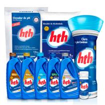 Kit Tratamento De Piscina Limpeza Completo Total Hth Fita Para Medir Parâmetros