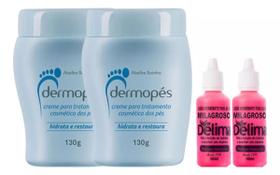 Kit Tratamento e Cuidado dos Pés: 2 Dermopés + 2 Delima Milagroso - Suaviza Ressecamente e Rachadura nos Pés