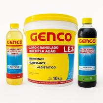 Kit Tratamento Piscina Genfloc Algicida Manutenção Balde Cloro Genco