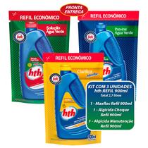 Kit Tratamento Piscinas Com Hth Maxfloc Clarificante Algicida Manutenção e Choque Refil 900ml