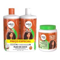 Kit Tratamento Profundo Litrão com Shampoo, Condicionador e Creme para Pentear SOS Cachos Coco Salon Line
