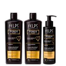 Kit Tratamento Reparador ForceGloss Shampoo+Condicionador + Protetor Térmico Força e Brilho Felps Professional 500ml
