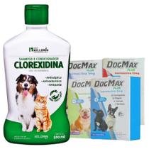 Kit tratamento sarna Canina, Micose, Coceira. Dogmax 4 comp. p/ todos os pesos + Shampoo clorexidina