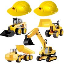 Kit Trator Escavadeira Bobcat e Caçamba + 2 Chapéu Construtor
