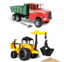 Kit Trator Retroescavadeira Escavadeira Agro Caminhão Basculante Com Pá Grande Brinquedo
