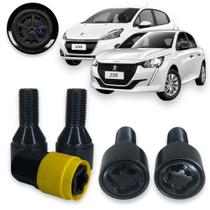 Kit Trava Parafuso Roda Antifurto 1011B Cabeça Giratória Preto Peugeot 208