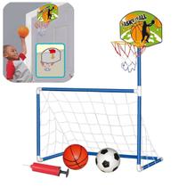 Kit Trave Gol De Futebol e Basquete Infantil Jogo Com 2 Bola - DM Toys