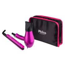 Kit Travel Shine Rosa Prancha + Secador Bivolt Philco