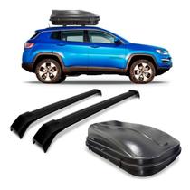 Kit Travessa Bagageiro Jeep Compass Preto + Maleiro 510 Litros