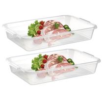 Kit Travessa Bandeja Transparente Servir Retangular com Pegador Multiuso 4 Litros -
