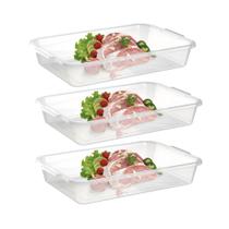 Kit Travessa Bandeja Transparente Servir Retangular com Pegador Multiuso 4 Litros -