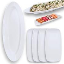 Kit Travessa Oval 60 Cm + 4 Pratos Retangulares 30 Cm para Sushi Buffet Restaurante Melamina Profissional Bestfer