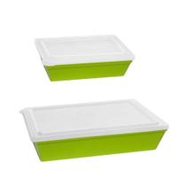 Kit Travessa Stillo Com Tampa Vemplast 2 Peças Verde