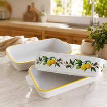 Kit Travessas Cerâmica Decoradas Limão Brancas 3 Peças Kit Travessas Cerâmica Decoradas Limão Brancas 3 Peças