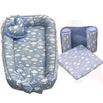 Kit Travesseiro E Rolinho E Ninho Redutor Nuvem Azul