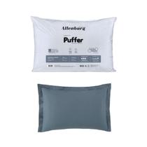 Kit Travesseiro Puffer Macio e Fronha Azul Dimensão Altenburg Toque Acetinado Macia Antialérgico