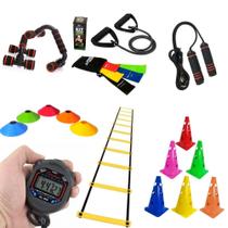 Kit Treinamento Funcional Escada + Cones + chapéu + cronometro + Elático + 5 bands + bolsa + Corda - SLU FITNESS