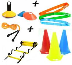 Kit Treino Agilidade Funcional 20pratos 12cones 1escada 3elasticos mini 1corda pular - liveup