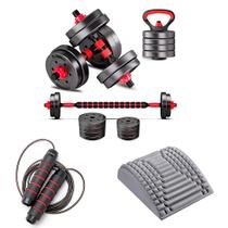 Kit Treino Avançado Kit Anilhas Barras 6x1 e Almofada Abmat Colchonete Texturizada Massagem e Corda com Rolamento