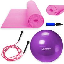 Kit Treino Bola Suica 55 Cm + Colchonete Eva Pilates / Yoga + Corda de Pular + Mini Bomba Liveup Sports