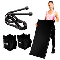 Kit Treino em Casa Colchonete + Caneleira Tornozeleira 3Kg + Corda de Pular Perda de Peso Musculação Academia